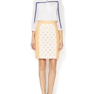 MONCOLLET Cotton Lace Detail Pencil Skirt